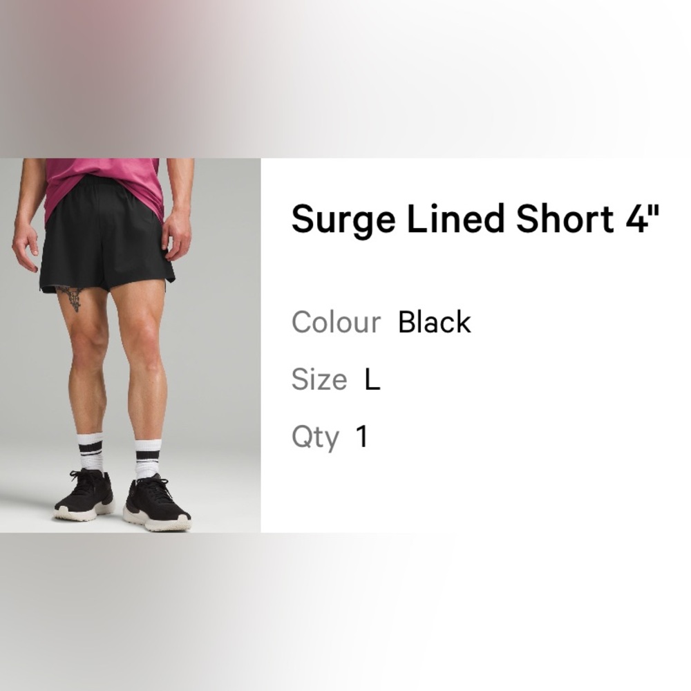 lululemon athletica Black Surge Lined Short 4"